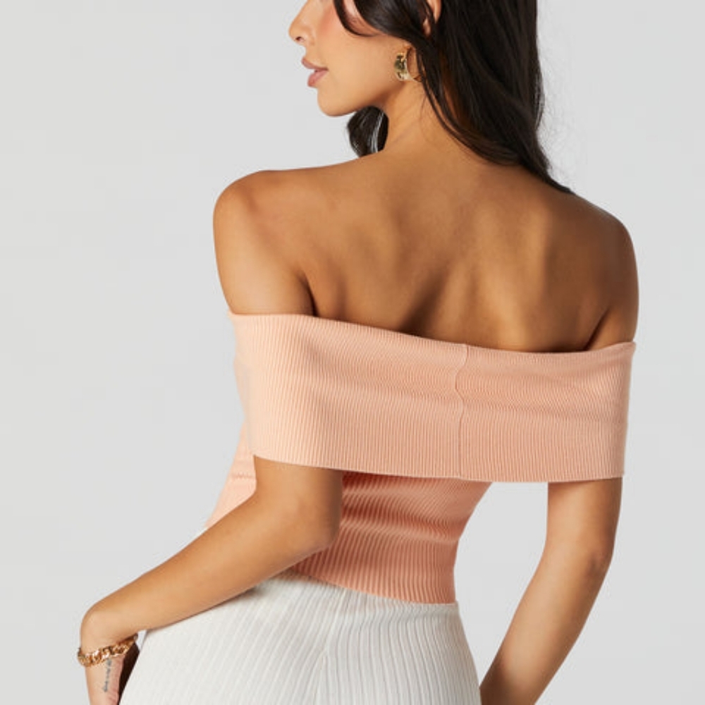 💢SOLD💢Forever 21 Ribbed, Off The Shoulder Cropped Top - Picture 5 of 6
